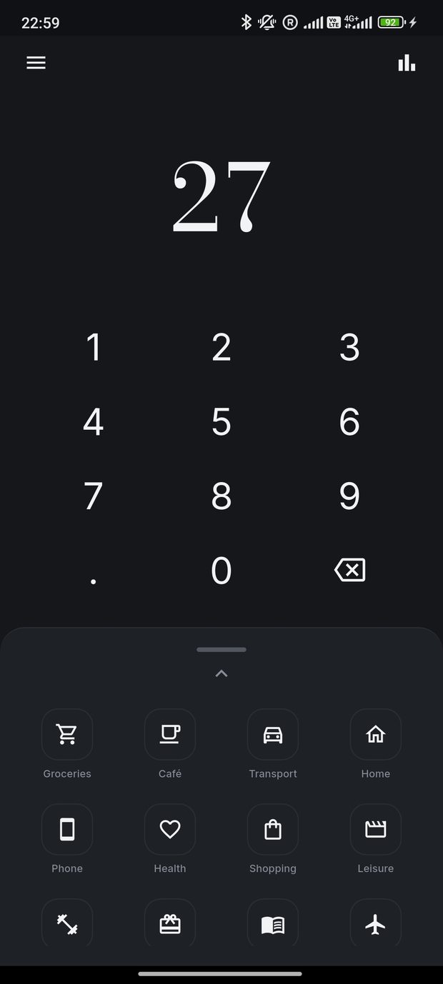 Spendr keypad, dark theme