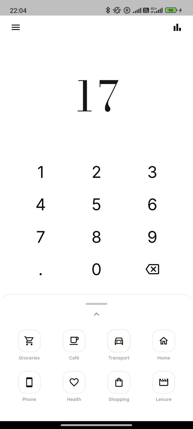 Spendr keypad — enter an amount and tap a category