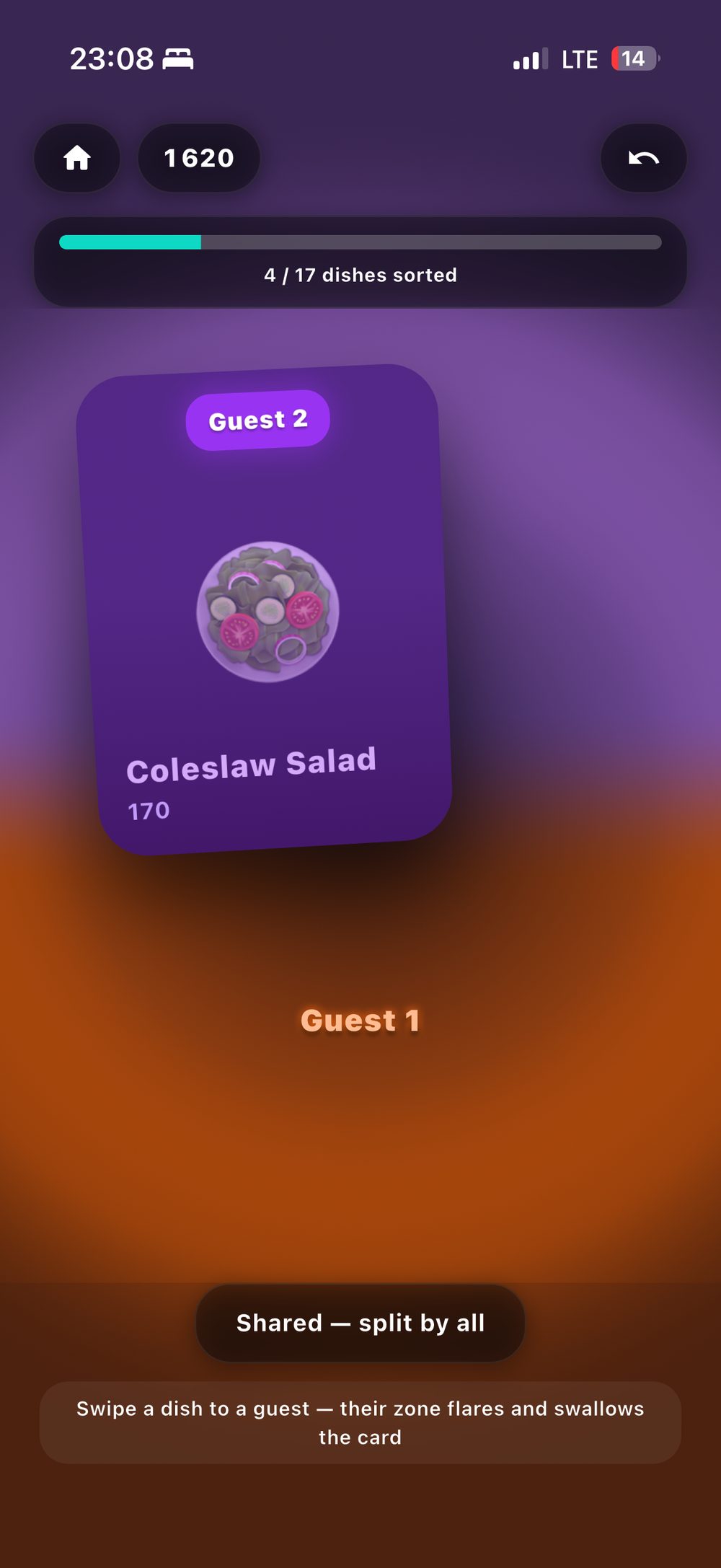Swiping a dish to a guest